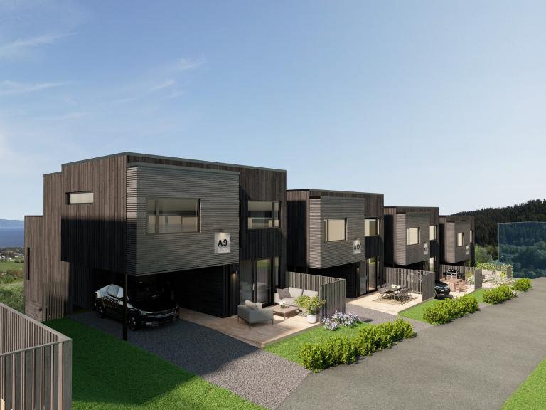 Det er trapp ned til egen inngang for utleiedelen.